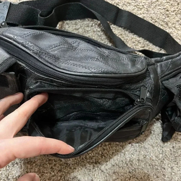 Vintage Soft Leather Fanny Pack Waist Boho Crossbody Patchwork Black Belt Bag 90 - Picture 14 of 16
